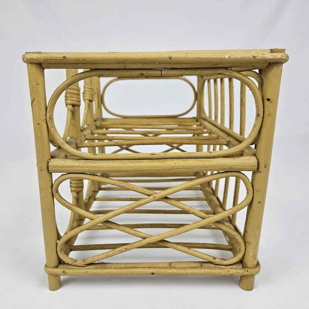 Bamboo Rattan Wine Rack Stand Bottle Storage Bohemian Mid-Century Modern